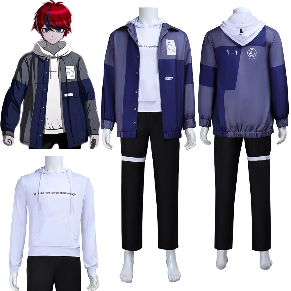 لعبة مائة خط سومينو تاكومي تأثيري سترة زرقاء بيضاء هوديي الملابس مجموعة ملابس تنكرية الكبار الرجال حفلة كرنفال الهالوين #1