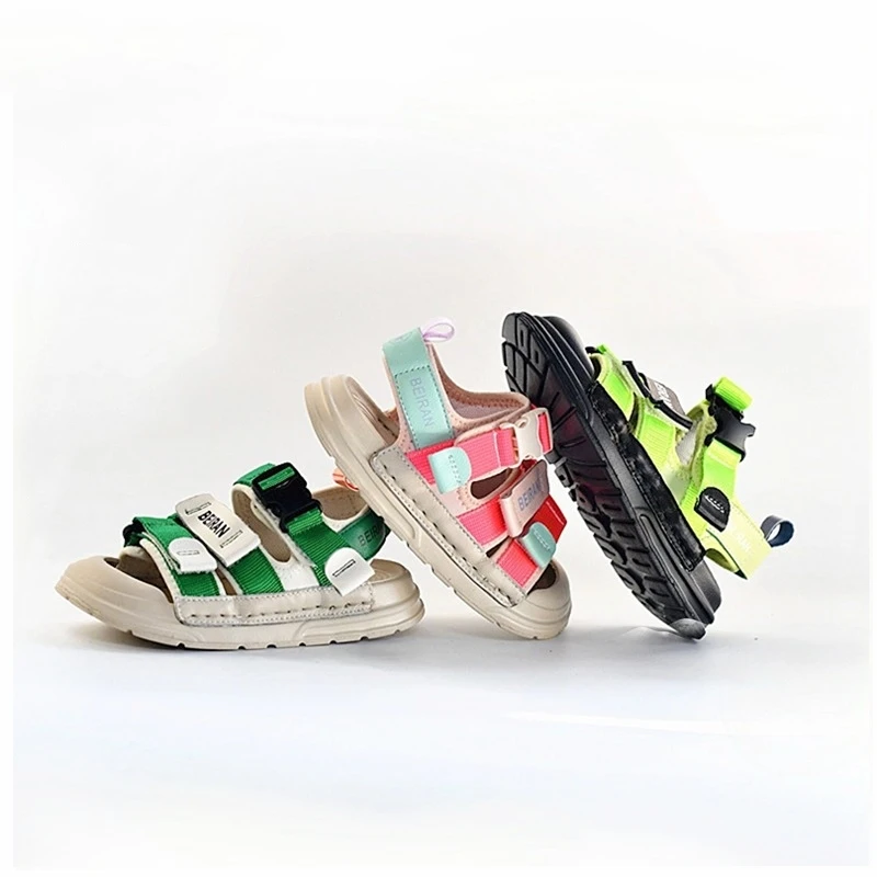 Summer Boys Sandals Mesh Collocation Genuine Leather Children's Beach Sandals Mix Colors Ultralight Outsole Girls Casual Shoes