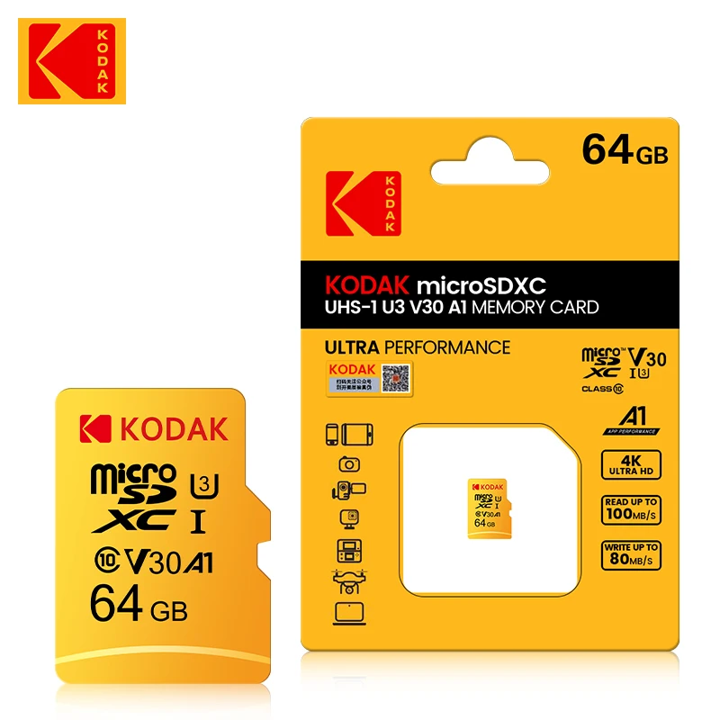 KODAK Memory Card C10 64GB SDXC / 32GB SDHC  U1 Micro SD UHS-I Class 10 TF Flash Microsd