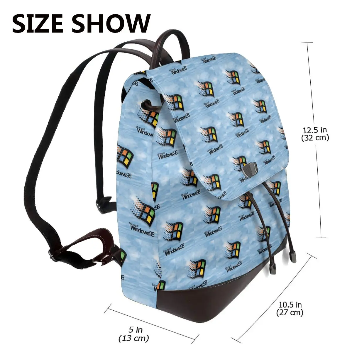 Windows 98 Start Screen Bookbag School Student Bags Hiking Travel Daypack for Women Fashion Derma Backpack