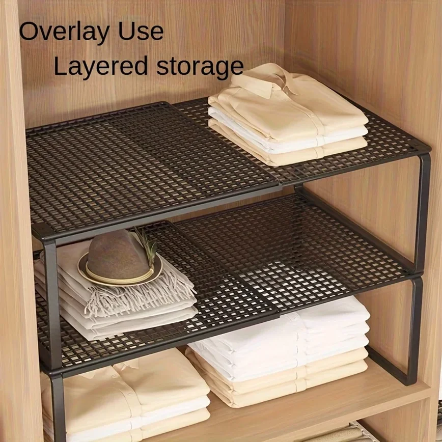 1pc Heavy-Duty Adjustable Closet Shelf Organizer - Height-Adjustable Vertical Storage Rack, Retractable Design, Space-Saving