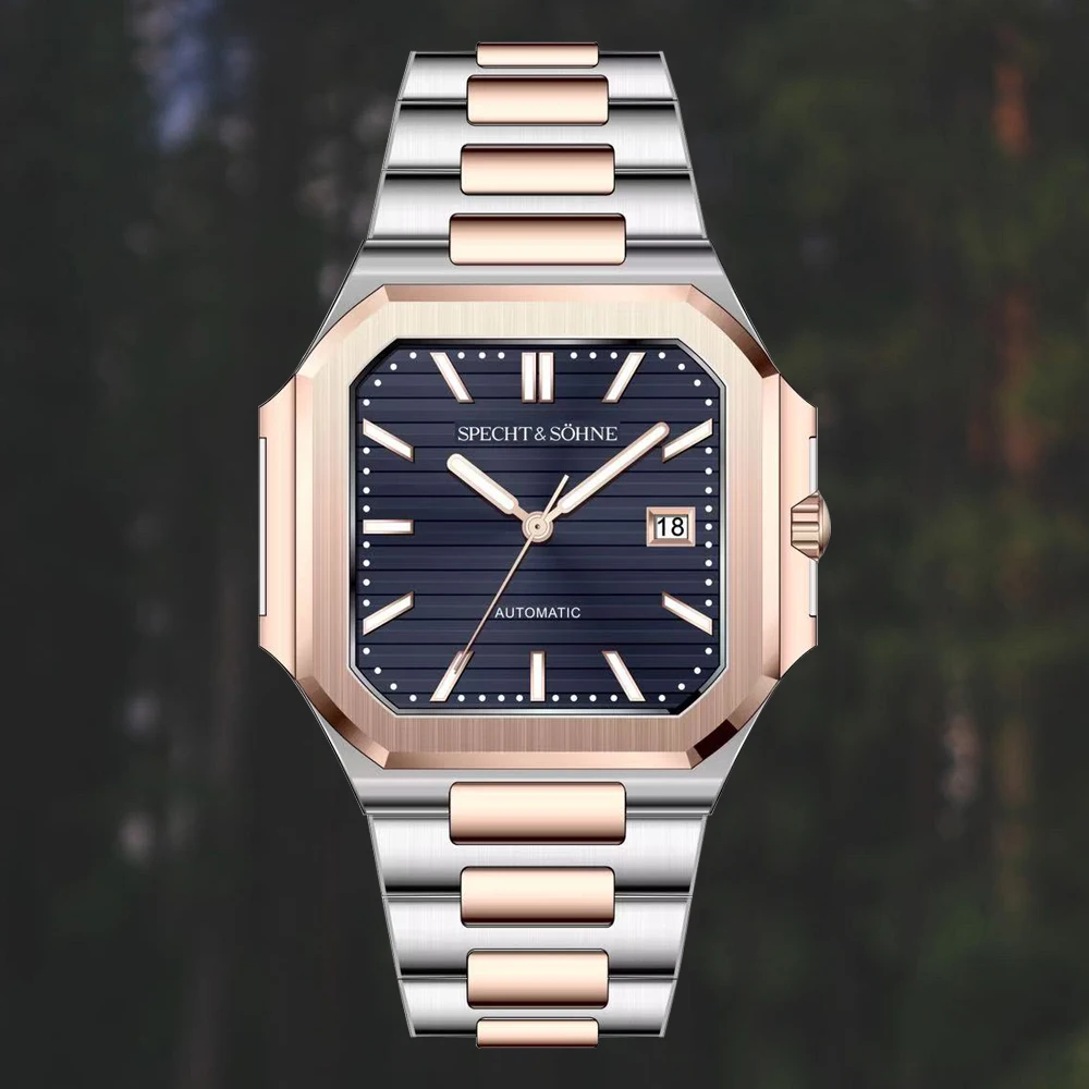 2025 Specht & Söhne 41MM Square Cubic 5711 Men's Watch Mechanical Watches Rose Gold Stainless Steel Sapphire Crystal Waterproof