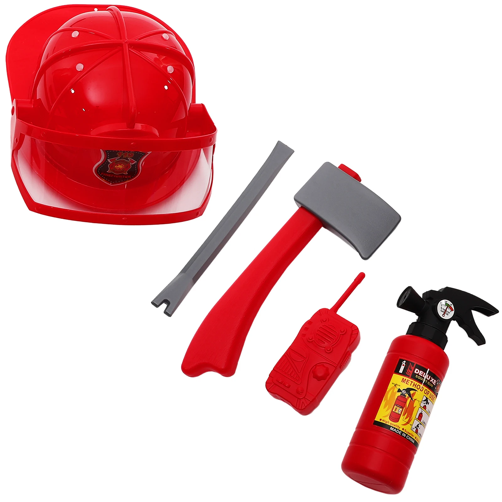 

Fireman Costume Kids Role Play Firefighter Clothing Red Toy Gift Child Pretend Accessories Tools Hat Dress Up Ages 3 5