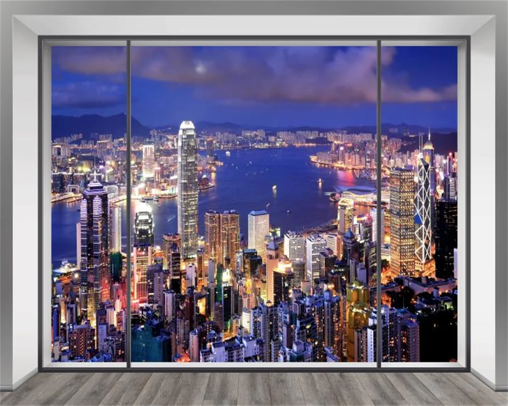 

beibehang Customized modern city night view, bustling urban high-rise buildings, living rooms, sofas, background wallpaper