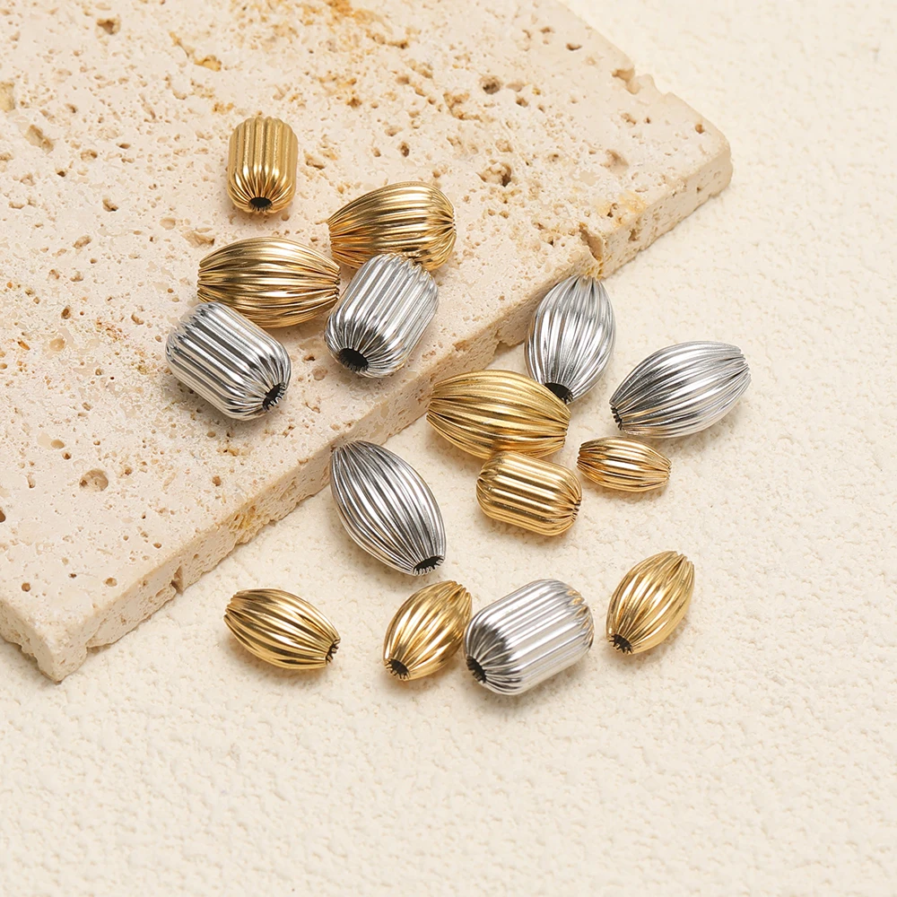 10 Stück Edelstahl Gold Große Gerippte Ovale Tropfenform Lose Perlen DIY Schmuck Halskette Armband Zubehör – Detail 4