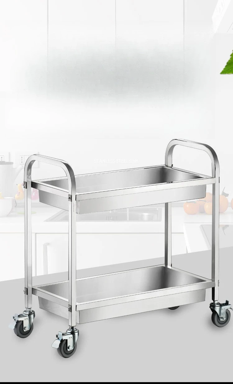 Stainless steel three-layer push dining cart, hotel collection and delivery service cart, hotel restaurant pulling goods, 4