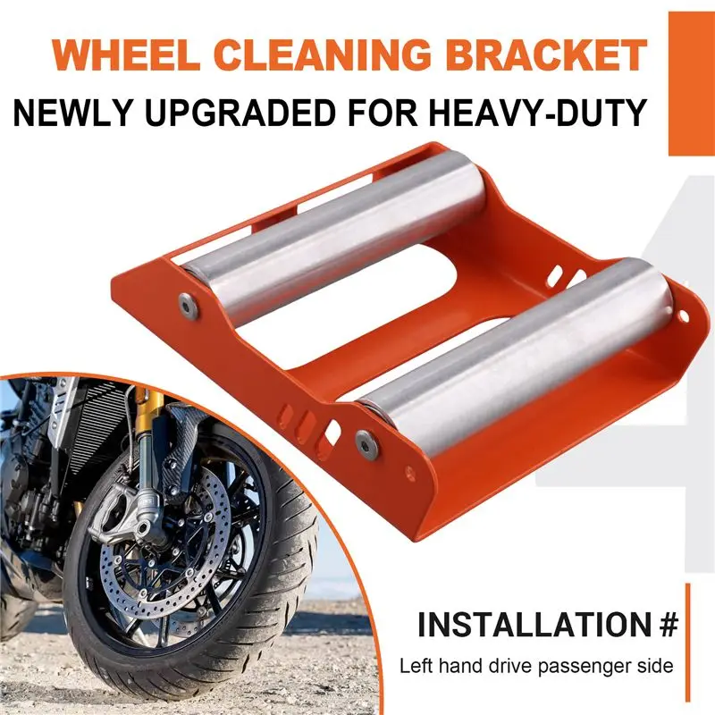 A54P-Universal Motorcycle Chain Clean Roller Tire Washing Stand Portable Brake Bracket Ramp Lift Orange