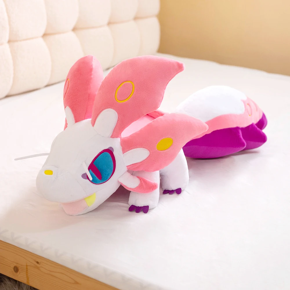 Figura de dibujos animados de monstruo Hunter Rise Palamute de 95 cm Mizutsune ‌   Juguete de dragón de peluche de zorro, muñecos de peluche Kawaii, almohada suave grande, regalos