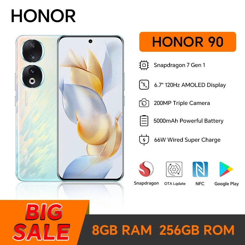 HONOR 90, 8GB+256GB, 6.7” Screen, 5G Smartphone, Dual SIM, 200MP Triple Camera, Fast Charging, Android Phone