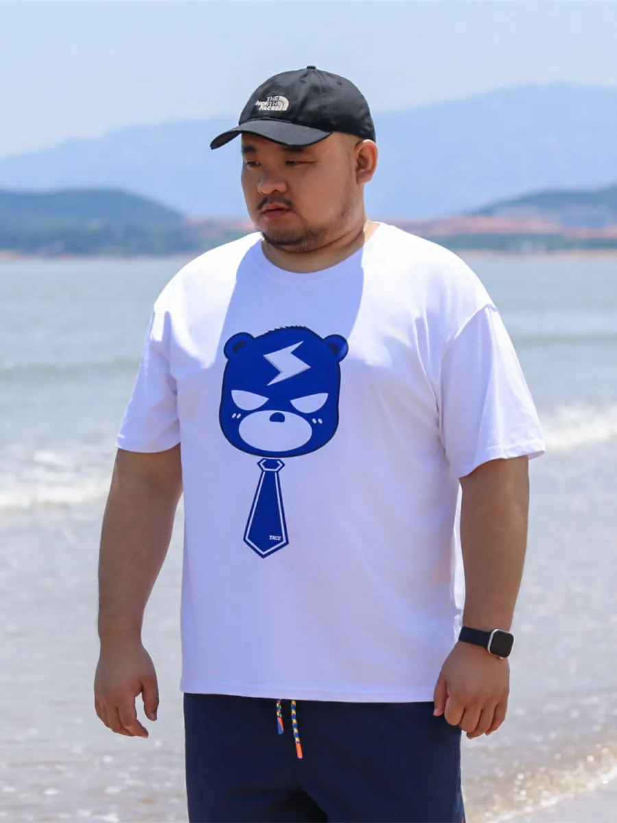 Cute Tie Bear T-Shirt, Men Oversize Summer Short Sleeve Tee, Soft Breathable Loose Fit Plain T shirt, Print Casual Tops XL-4XL