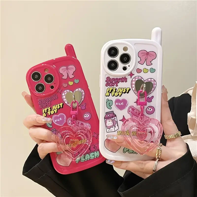 3D Cartoon Soft Phone Case with Love Heart Keychain Perfect for iPhone 14/13/12/11/XS/XR/XS Max/14PRO