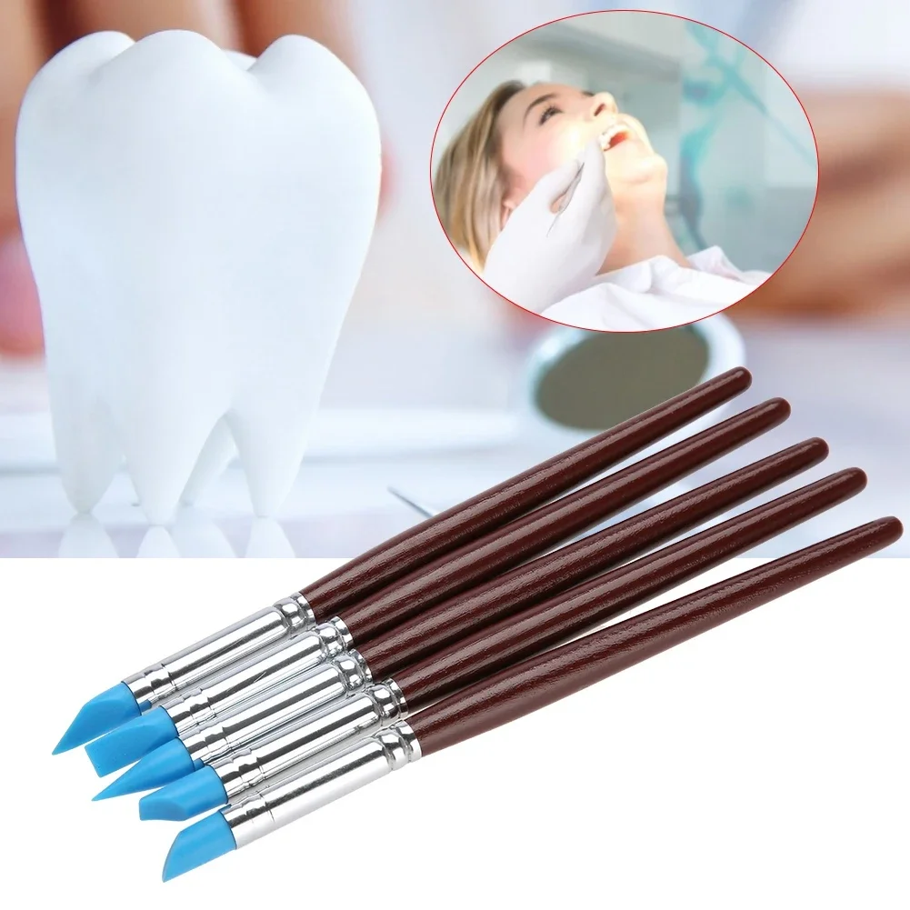 Caneta de modificação dentária de silicone, 5 peças, adesivo de dente formando escultura, ferramentas de escultura, superfície oclusal, ponta azul