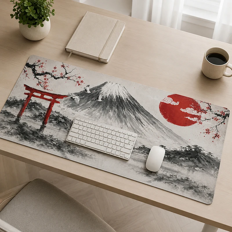 Red Sun Fuji Torii Sakura Mouse Pad Gaming XL Home Custom Mousepad XXL Mouse Mat Office Natural Rubber Non-Slip Mouse Mats