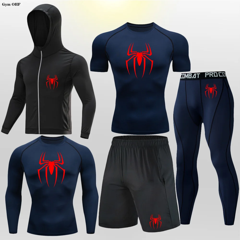 Ropa Deportiva de compresión para hombre, camiseta de superhéroe, ropa interior térmica, conjuntos para correr, ropa con estampado de araña