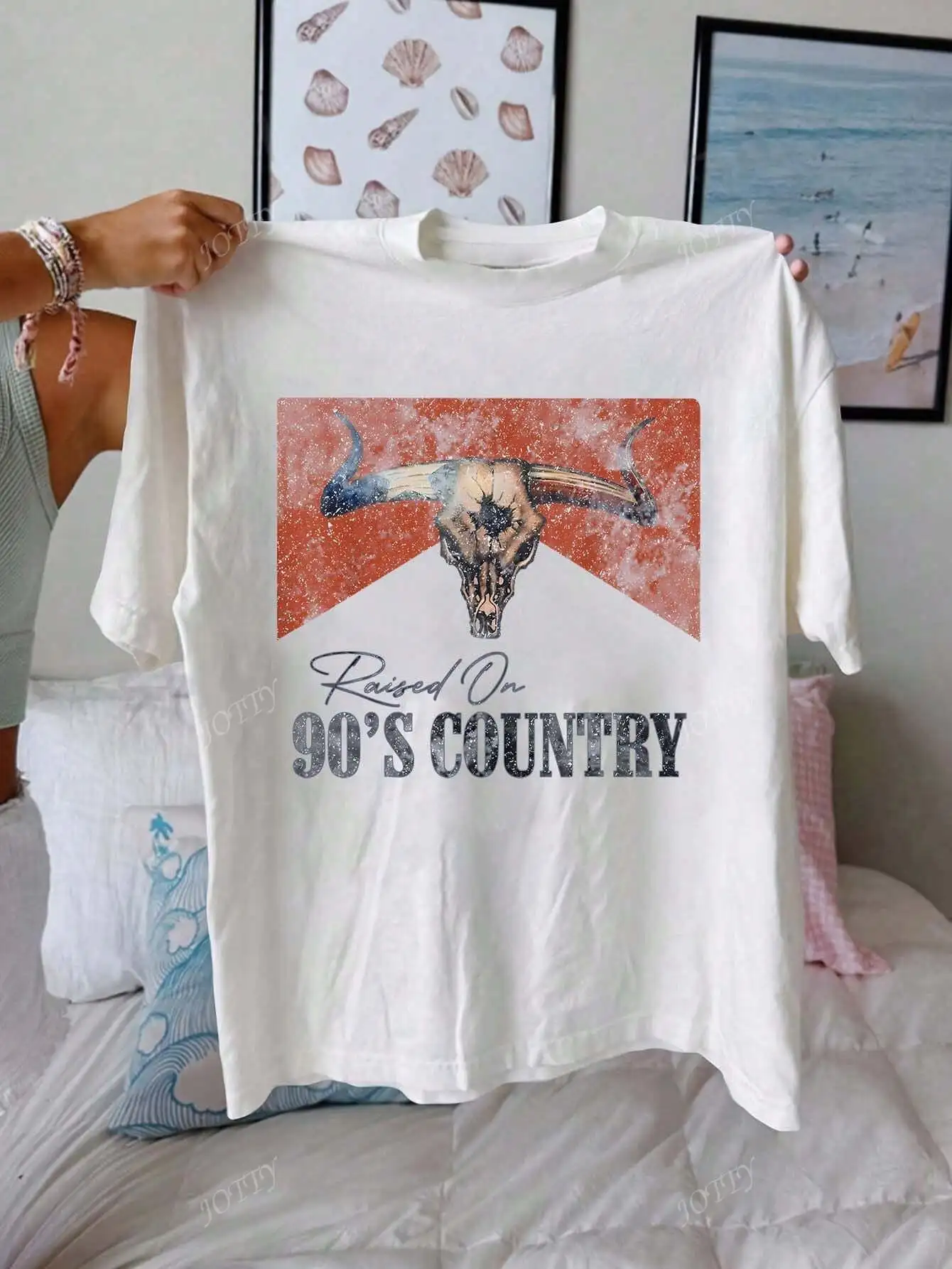 

Plus Size Western Cowgirl Vintage Pattern Women Casual Crew Neck Short Sleeve T-Shirt