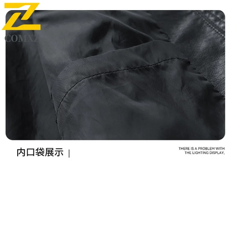 سترة جلدية للرجال COMXZ 2025 على الطراز الأمريكي سترة مريحة للدراجات النارية لركوب الدراجات في الهواء الطلق مقاومة للرياح ملابس خريفية خفيفة الوزن #6