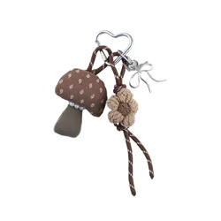 New Internet Celebrity Miu Style Fabric Mori Mushroom Flower Car Keychain Mobile Phone Bag Pendant Couple Versatile Pendant