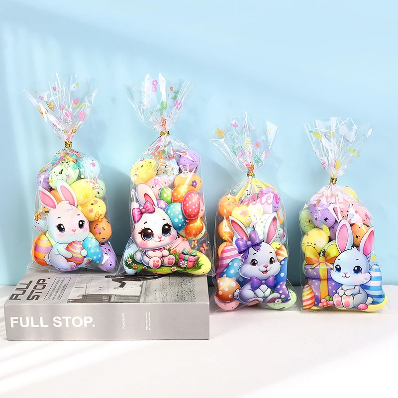 50/100pcs Easter Gift Bags Easter Candy Cookie Bags Rabbit Eggs Dessert Gift Packaging Pouches 2025 Happy Easter Party Supplies