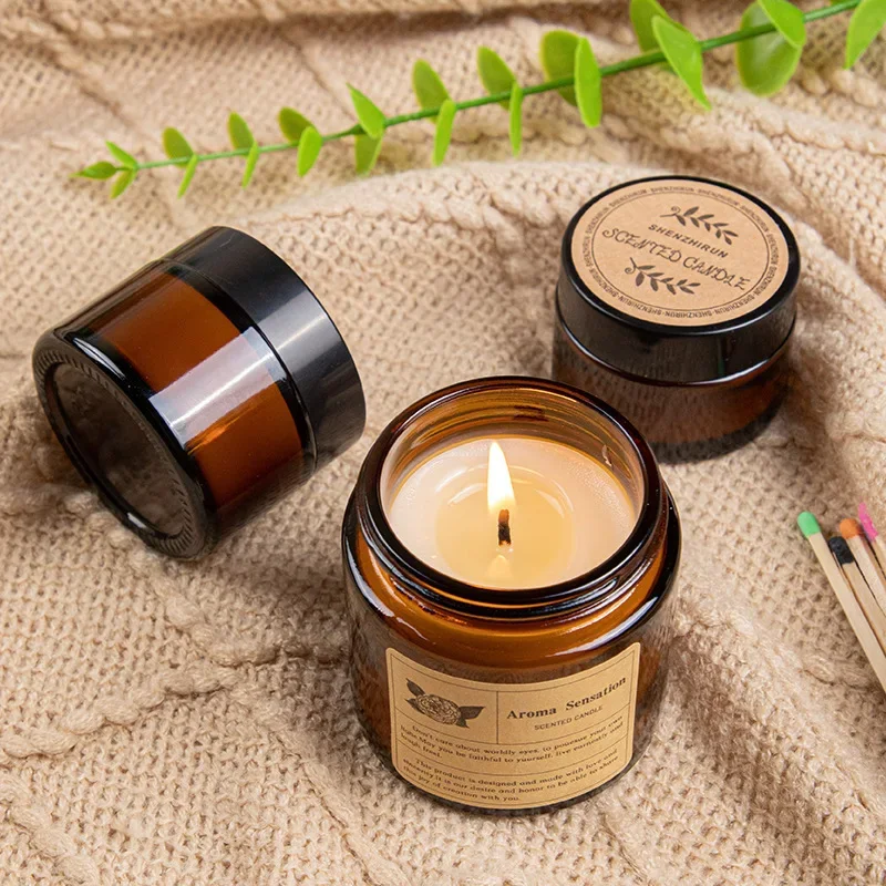 Brown Glass Cup Aromatherapy Candle Smokeless Scented Wax Candle For Home Decor Birthday Valentines Day Christmas Gift Glass Jar view 5