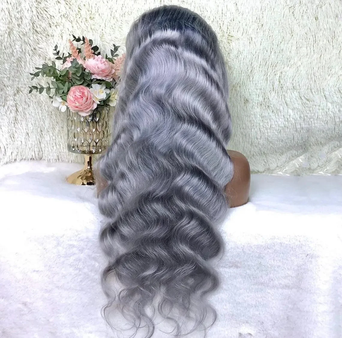 منتجات الشعر الفاخرة 13x6 شعر الإنسان الدانتيل الباروكة الأمامية للنساء السود رمادي اللون الجسم موجة باروكة من شعر طبيعي 16-36 بوصة قبل نتف