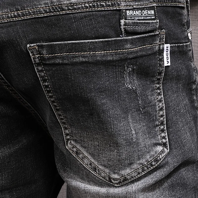 Ripped Denim Shorts Men Streetwear Black Short Jeans Summer Fashion Casual Stretch Regular Straight Pants