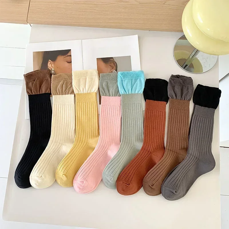 New Loose High Long Socks Kawaii Cute Socks Korean Children Women Color Matching with Ruffle Socks School Sweet Girls