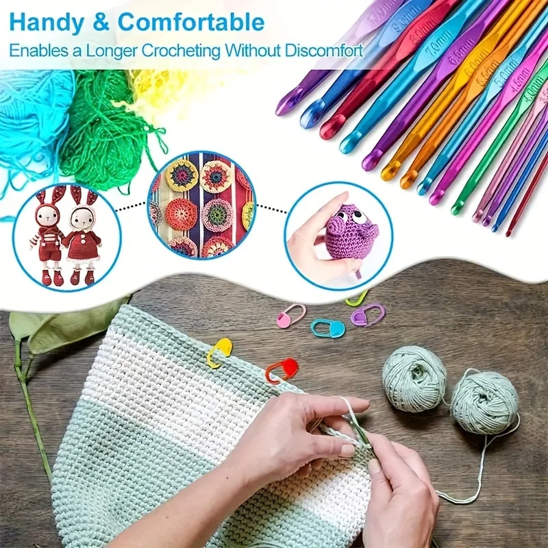 8pcs Random Color Metal Crochet hooks Ergonomic Crochet Hooks Colorful Aluminum Crochet Needle Yarn Hooks for DIY Apparel Needle