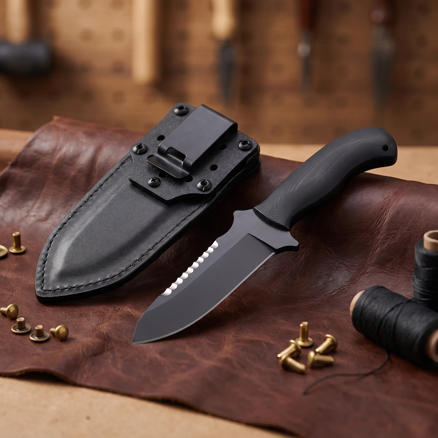 WK - Search and Rescue Team - Integrated Steel Emergency Outdoor Knife - Maple Handle - Kydex Inner Liner Protection Case