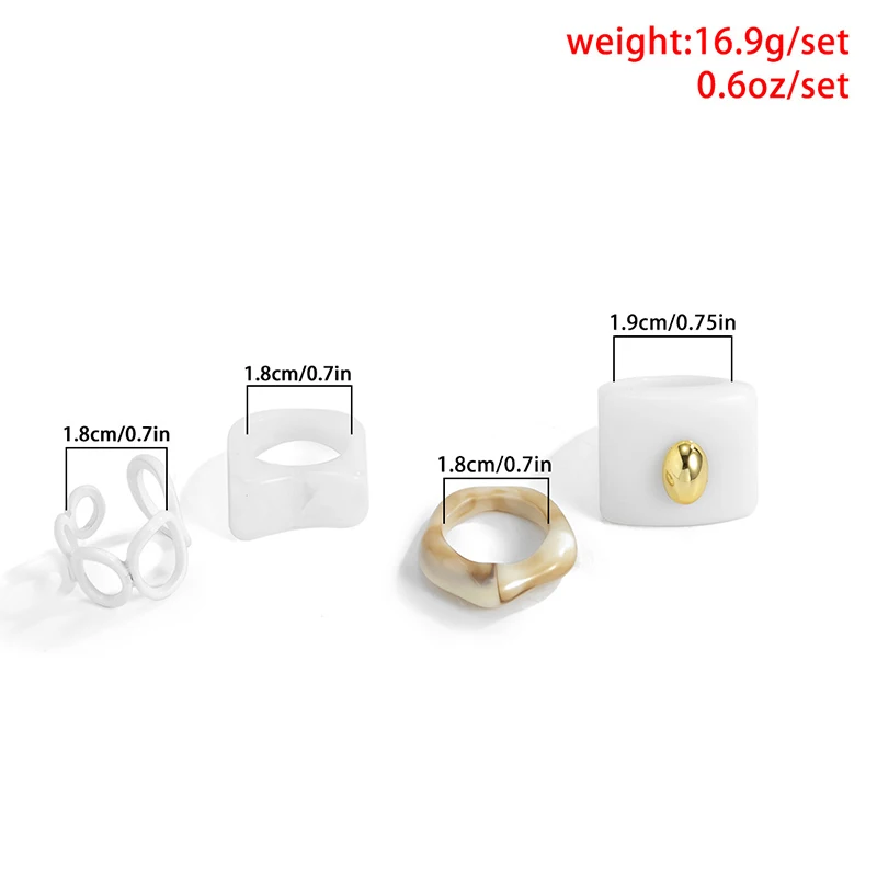 Plastic Rings for Women White Opaque Geometric Chunky Cocktail Ring Statement Multi Pack Resin Midi Rings Fashion Jewelry Set