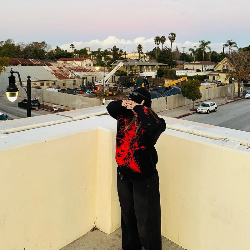 O ネックゴシック原宿ストリートニットセーター女性服ニットトッププルオーバーセーター秋と冬の新ファッションカジュアルルーズ