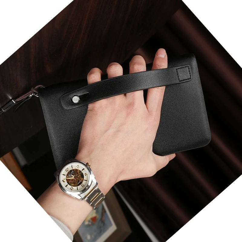 Fashion Simple Retro Men's Clutch Bag Wallet Business Large Capacity Clutch Bag Double Compartment Zipper Long Wallet Clutch Bag