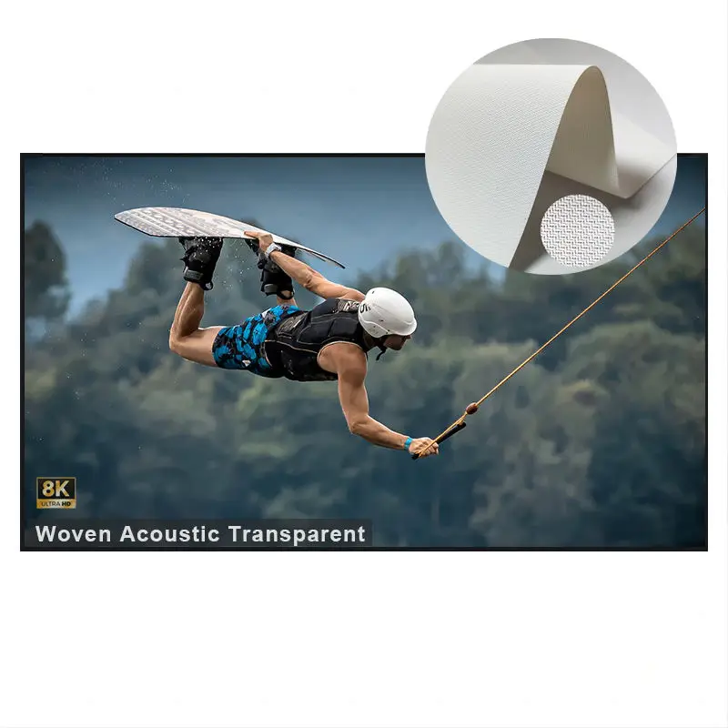 

High Quality Woven Acoustically Transparent Projector Screen 72-150inch Aluminum Alloy Fixed Frame 10mm Bezel 4K Home Theater