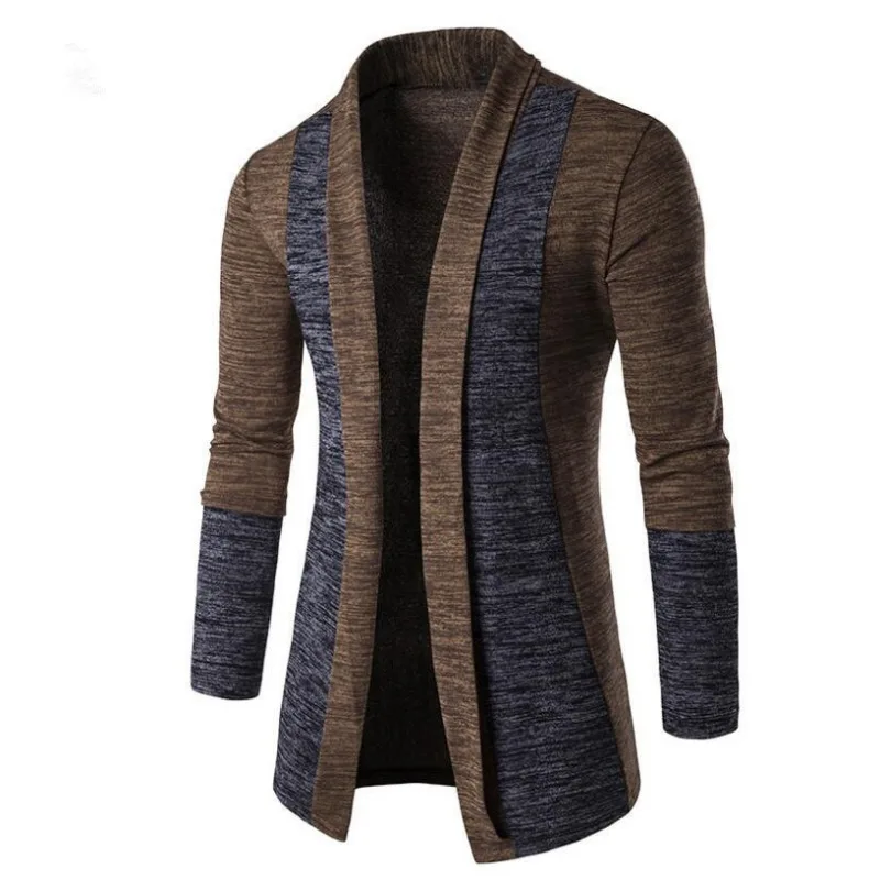 New Retro Men's Sweater Men's Cardigan Stitching Contrast Color Long-sleeved Slim-fit Sweater Jacket Jaqueta Masculina Inverno