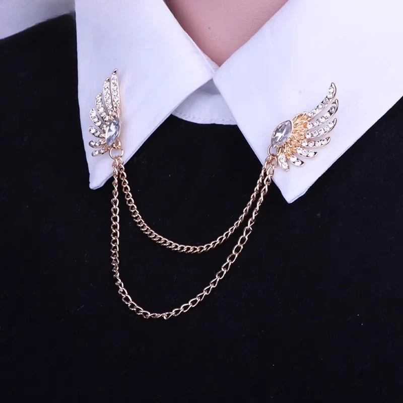 

SGF Suit High-end Vintage Accessories Tide Diamond Wings Shirt Collar Chain Accessories
