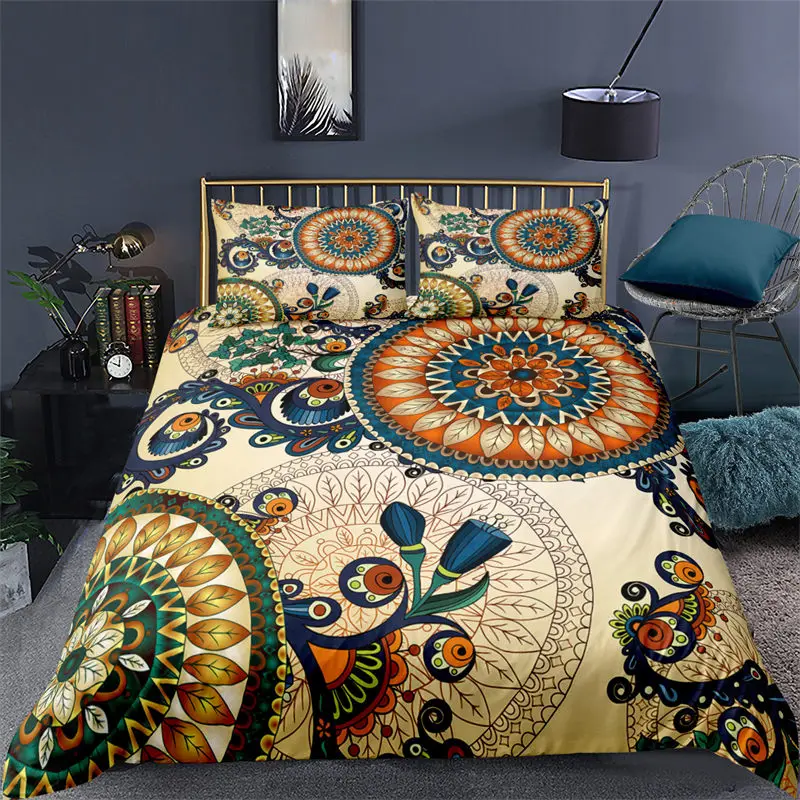 

Mandala Bedding Set Queen Size Bohemian Style Floral Print Duvet Cover With Pillowcases For Kids Girls Adults Bedroom Decorative