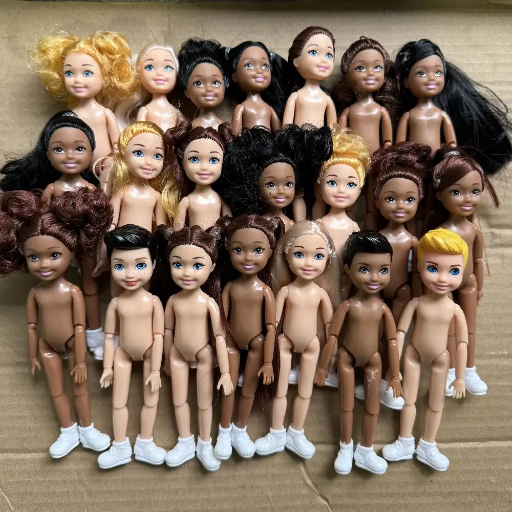14 ซม.Little Kelly ข้อต่อเคลื่อนย้ายได้ 5 นิ้วชายหญิง Dark ธรรมดาผิว Naked Body Reborn Bjd 1/12 ของเล่นสีขาวสีบลอนด์ผมสีดํา