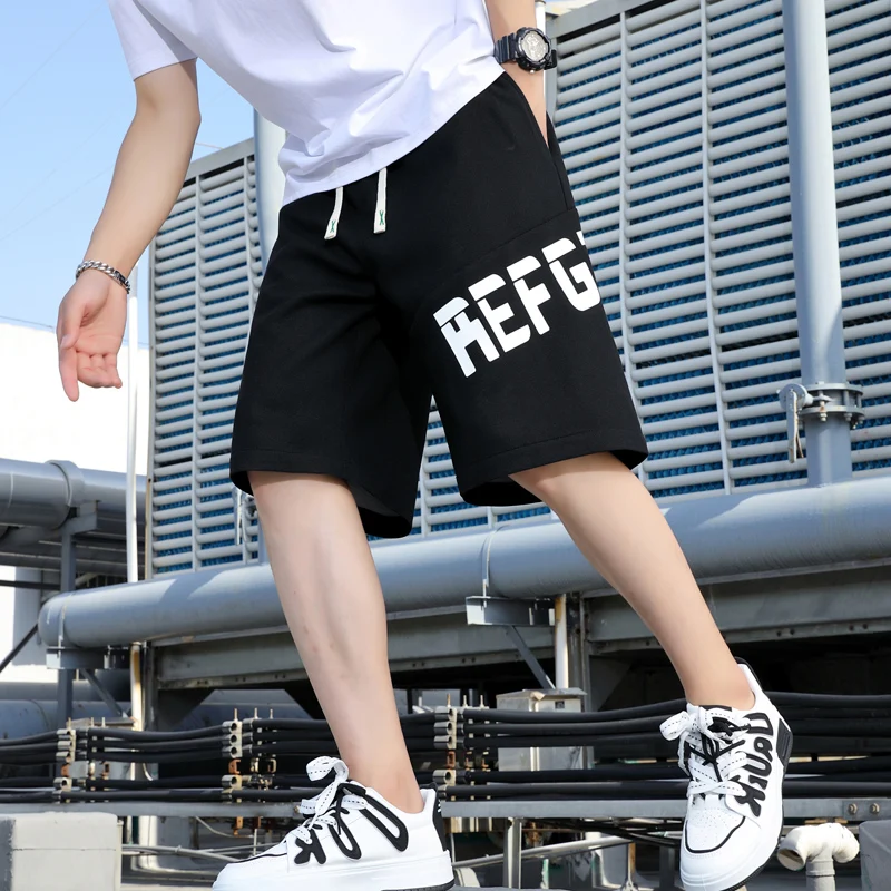 

Модные мужские спортивные брюки-капри для лета, премиум-класса, с буквенным принтом, повседневные, дышащие, с охлаждающим эффектом, для подростков, длиной до колена