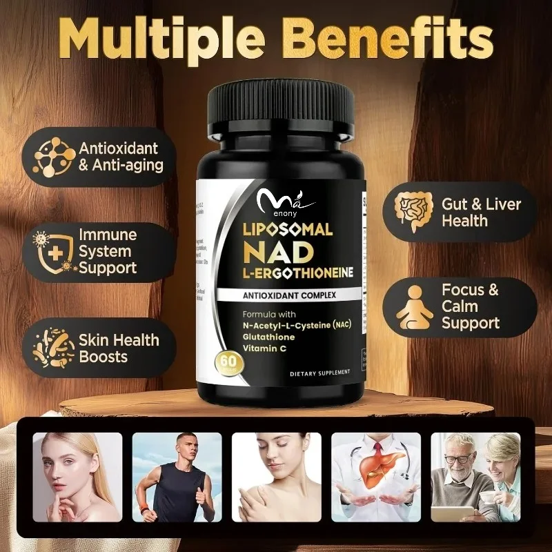 Liposomal NAD Containing Ergothionein NAC, Glutathione, Vitamin C, and Selenium - Anti-aging, Antioxidant, 60 Capsules