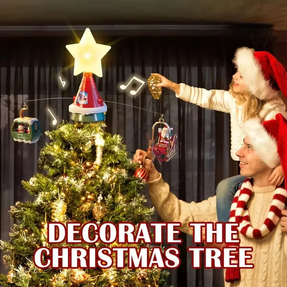New Christmas tree ornaments with rotating lights, a rotating Santa Claus Christmas pendant Hang the Christmas traingifts for ki
