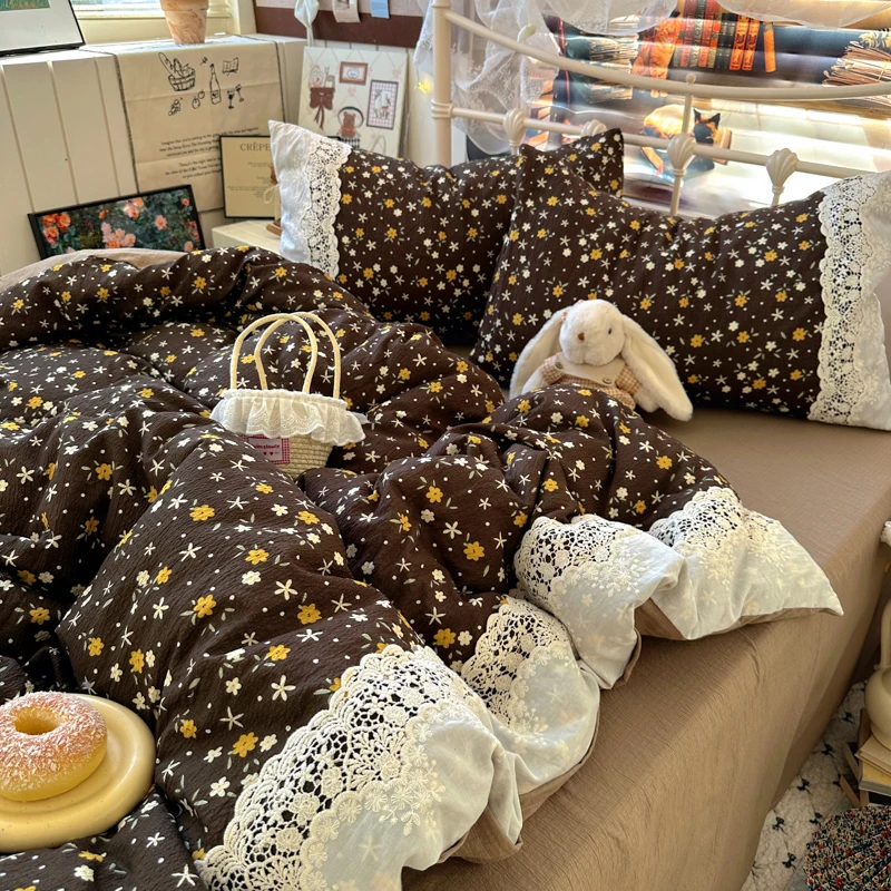 Floral Pattern Bed Sheet Set Comfortable Bedding with Lace Single/Queen Size Bedding Sets Flower Printed parure de lit  부부생활