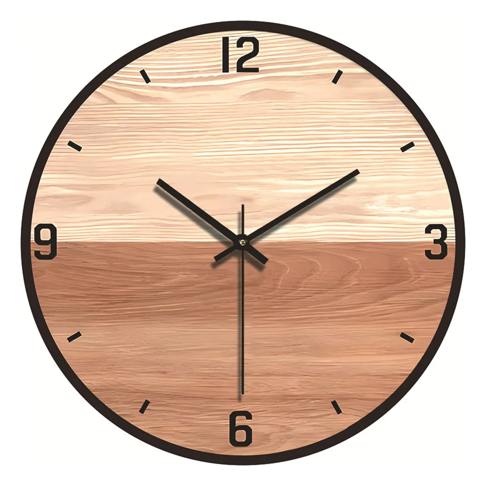 Non-Ticking Wall Clock Retro Wall Clock Home Decor Office Decor Unique Design Wood Grain Analog Clock DIY Decoration