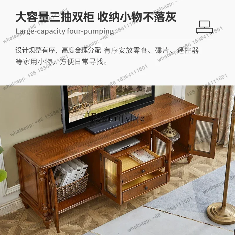 Customization American Retro Style Solid Wood TV Cabinet Wine Cabinet Combination European Size Apartment Simple Floor Cab