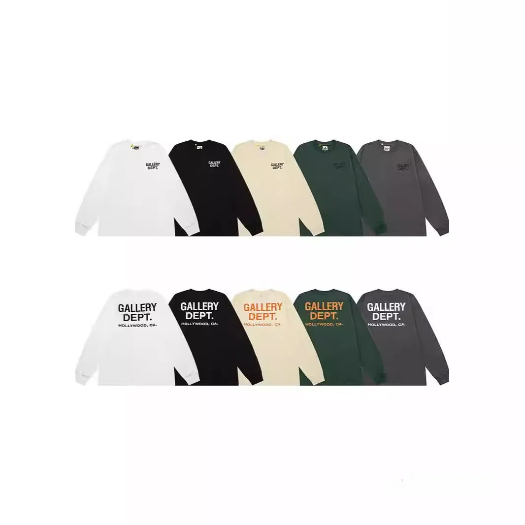 Basic Loose Long Sleeve T-Shirt Unisex Casual High Street Style Gallery Letter Print Comfortable Cotton Vintage American Design