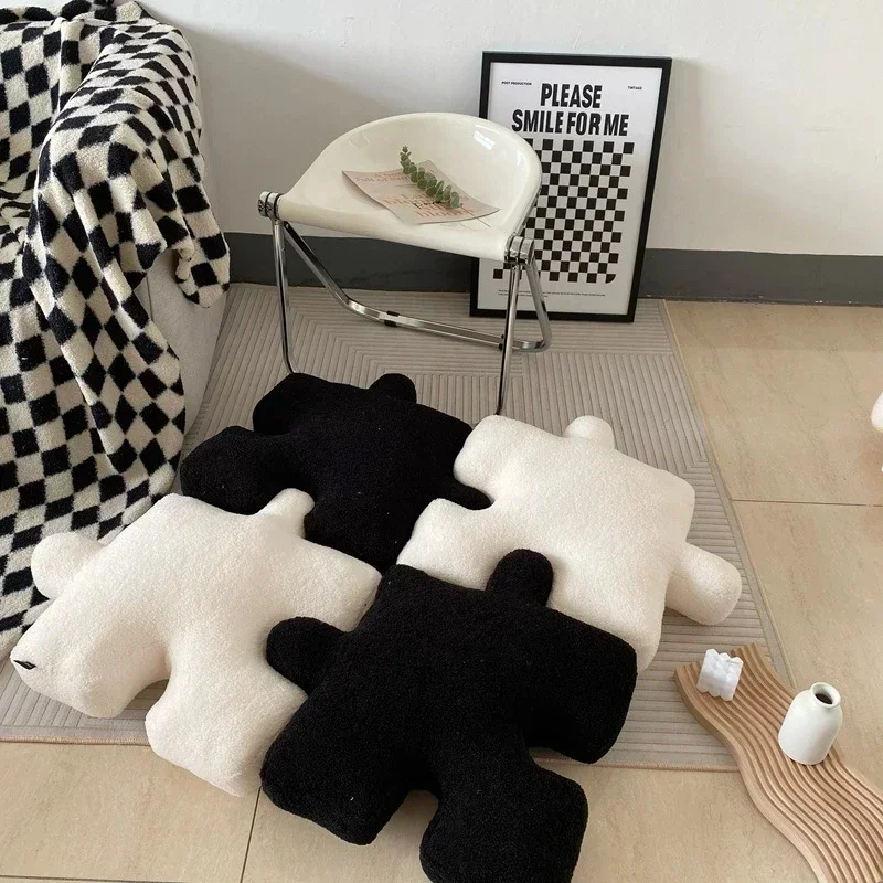 Blacket White Irregular Jigsaw Seat Cushion Chair Soft Back Cushion Home Decor Throw Pillow Comfortable Teddy Velvet Cushions