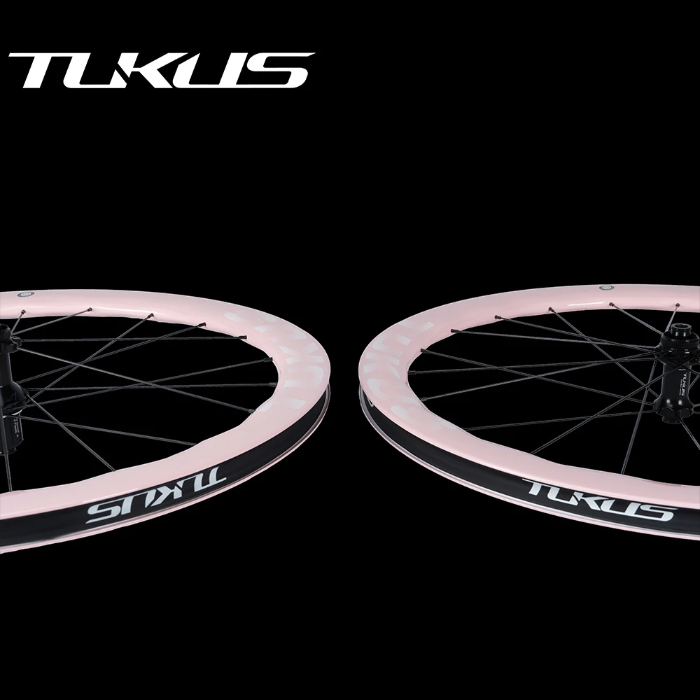 

Колеса для велосипеда TUKUS 700C с стальными спицами, цвет «розовый вишневый цвет», для шоссейных велосипедов, дисковые тормоза, карбоновый вилсет, гоночный вилсет