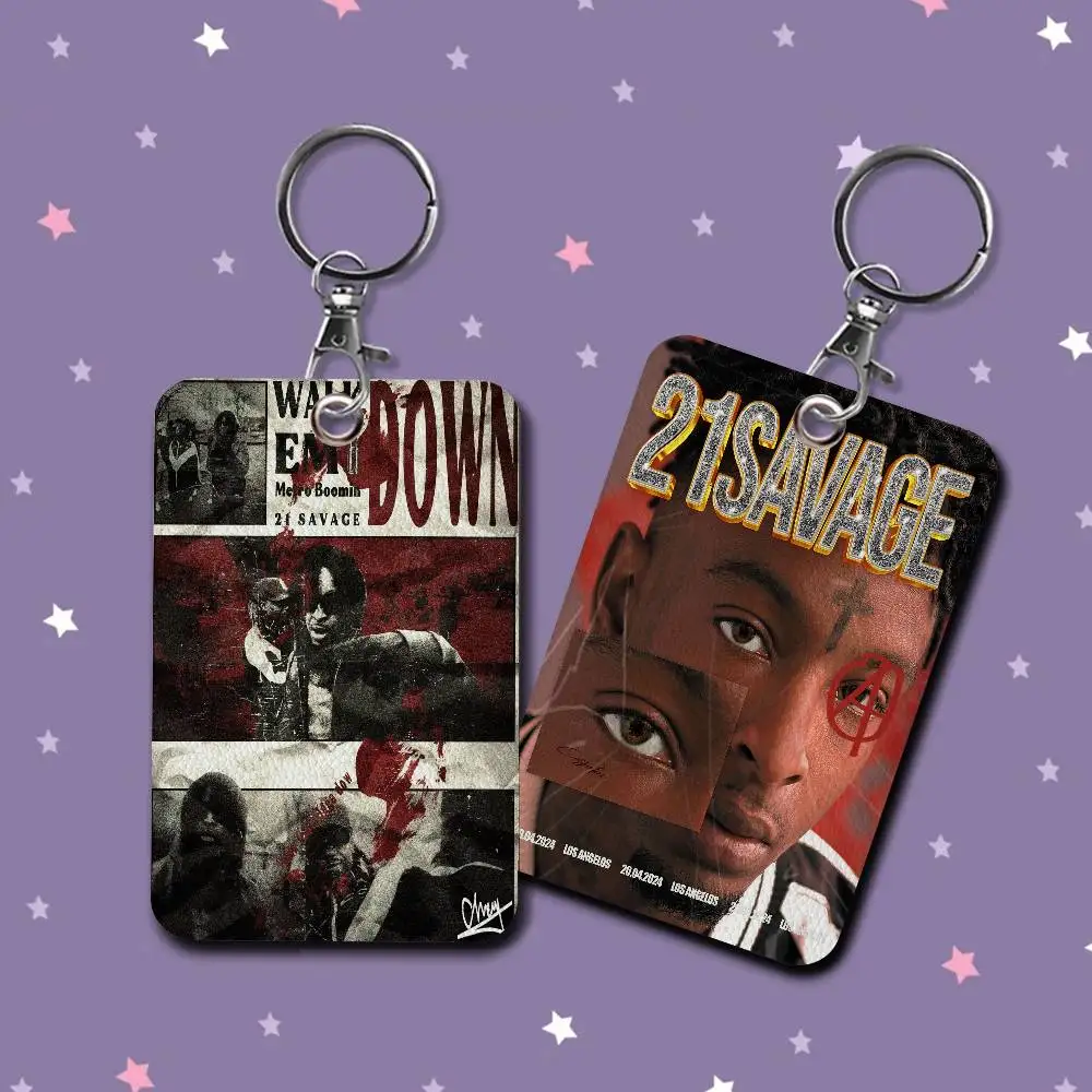 Popular Singer Rapper 21 S-Savage PU Soft Leather Rectangular Key Card Holder Elevator Protection Cover Youth Faion Accory