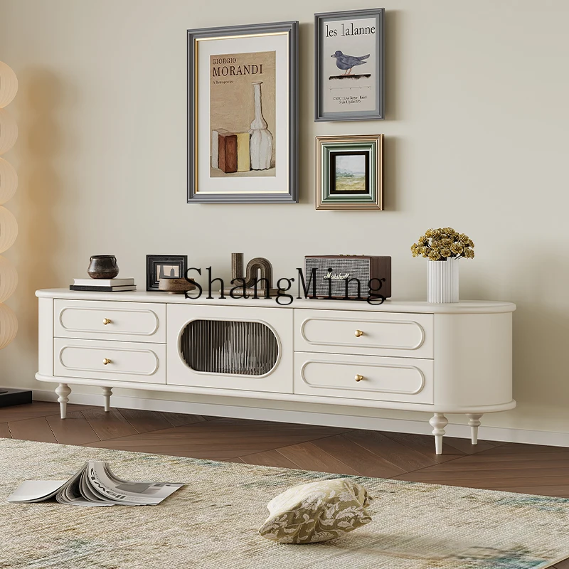 

SM TV Cabinet Coffee Table Combination Living Room Video Cabinet Cream Premium Solid Wood Storage TV Cabinet