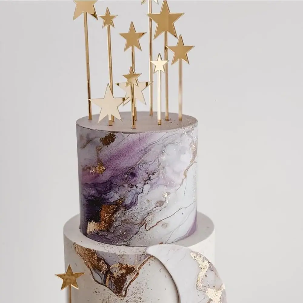 24 Stück Gold Stern Kuchendeckel Geburtstagsdekorationen Acryl Kuchendeckel für Kuchendekorationszubehör Kit – Detail 5