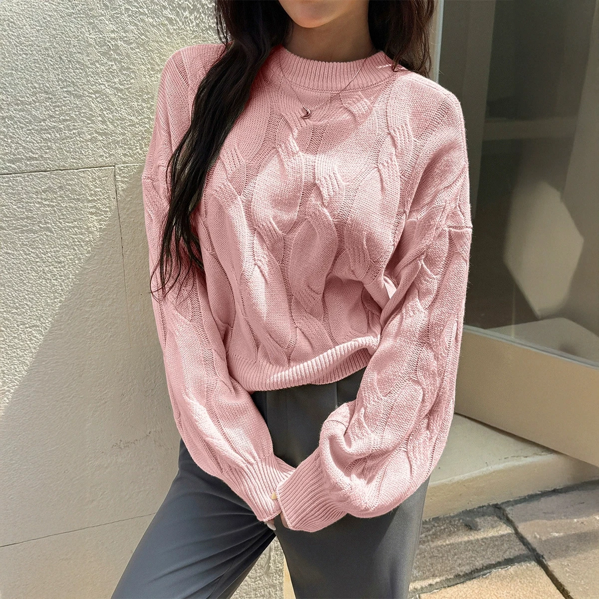 

2025 новый модный осенний вязаный свитер с длинными рукавами, элегантный однотонный повседневный свободный удобный свитер, винтажная одежда