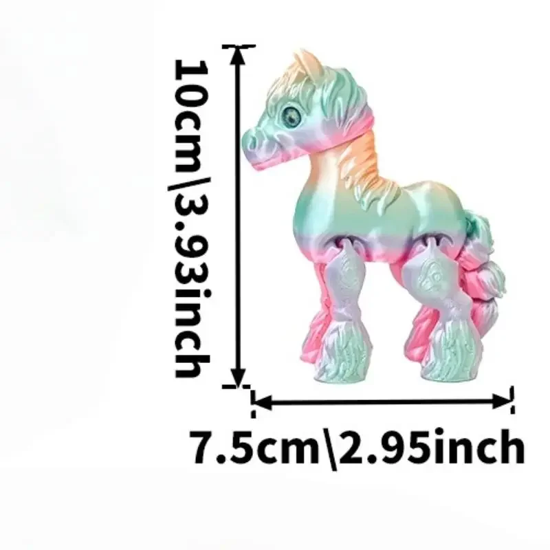 3d impresso brinquedo arco-íris cavalo simulado estátua bonito zodíaco cavalo conjunta cauda estatueta móvel decoração do escritório presente de ano novo